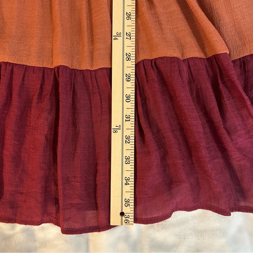 NWT Umgee Color Block Deep V Tied Back Tiered Mini Dress sz L Boho Beachy Gypsy - Picture 14 of 15